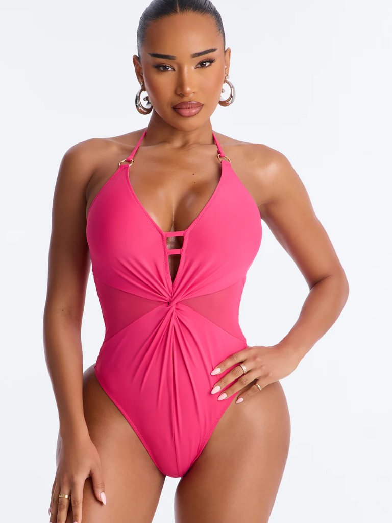 Seas The Day O-Ring Ruching 1 Piece Swimsuit - Hot Pink